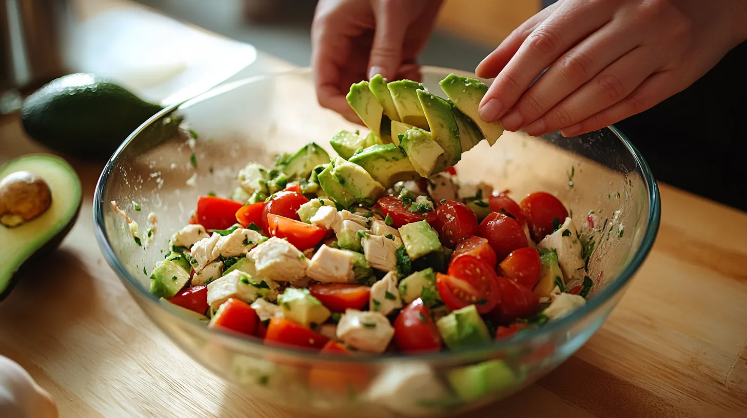 chicken-avocado-caprese-salad-preparation