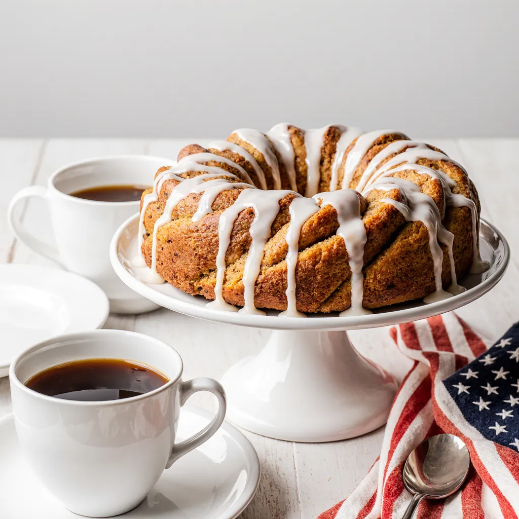  Freshly baked cinnamon buns served with coffee on a brunch table with light icing and warm lighting