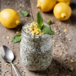 Bright and creamy lemon chia pudding in a glass jar