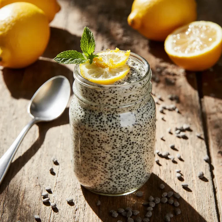 Bright and creamy lemon chia pudding in a glass jar