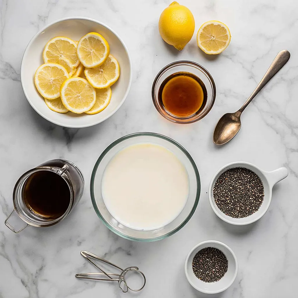 Ingredients for making lemon chia pudding