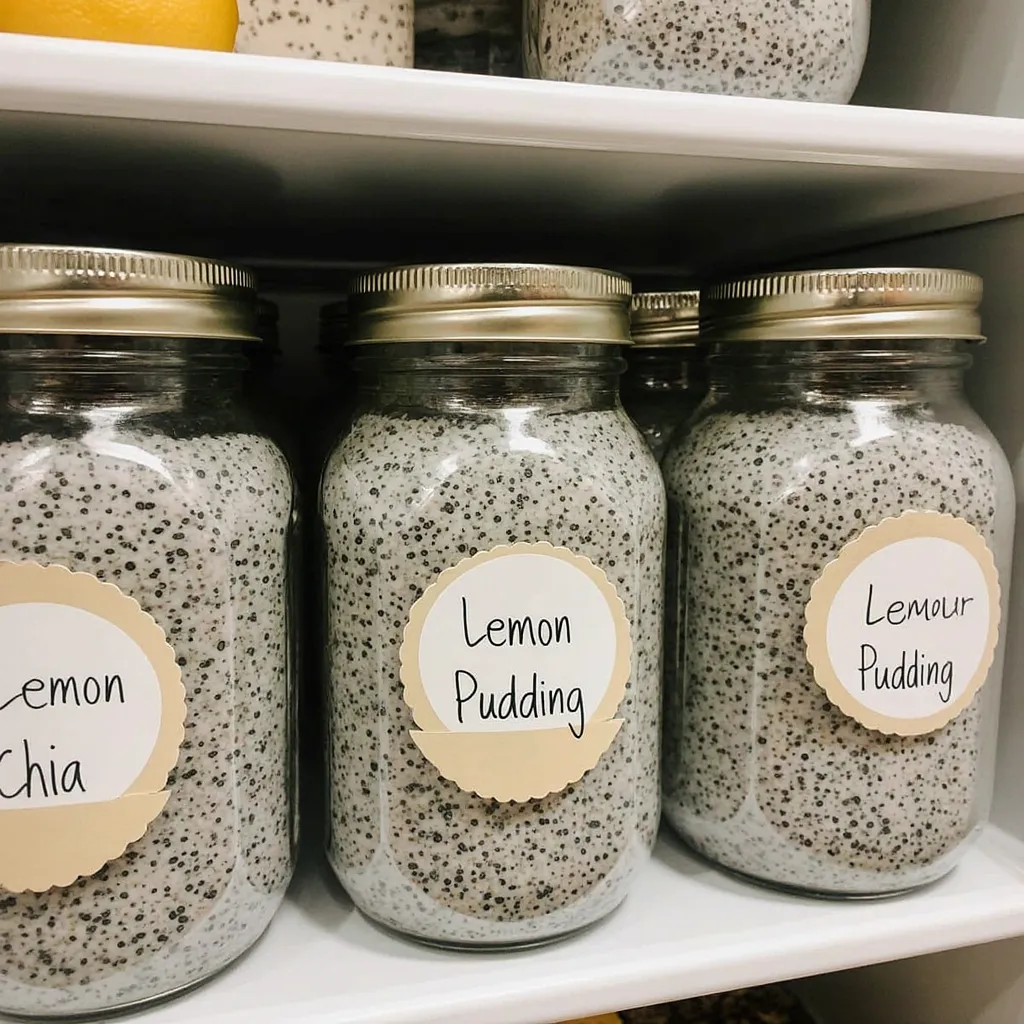 Lemon chia pudding stored in mason jars for meal preparation