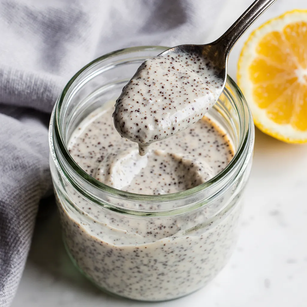 Smooth and creamy lemon chia pudding texture on a spoon