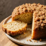 Freshly baked vegan coffee cake with cinnamon streusel and soft crumb